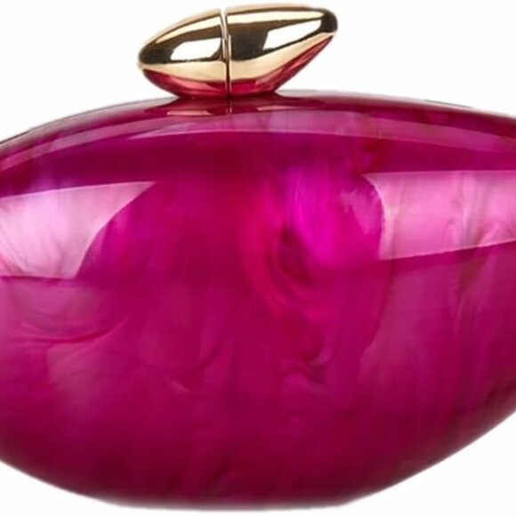 Shell Shape Acrylic Clutch Trendy Metallic Acrylic Evening Bag Shiny Egg Purses - Picture 1 of 6